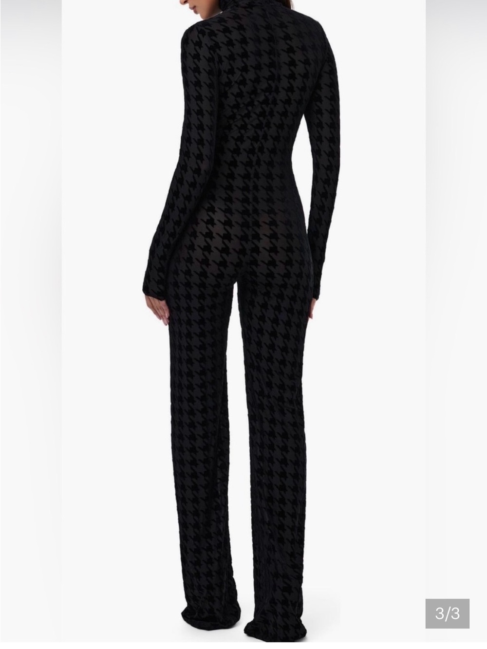 naked wardrobe Black Houndstooth Turtleneck Wide-Leg Jumpsuit Burnout - Picture 3 of 7